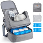 VEVOR Breast Pump Bag, Breast Feeding Bag with Ice Pack, Fits for S1/S2, Pumping Accessories & Breastmilk Storage, Portable Pump Carrying Case for Work, Travel and Family Use, Grey