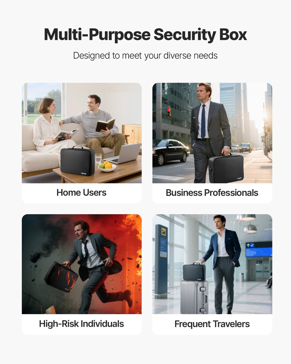 VEVOR Fireproof Document Box, 1000 ℃ Heat Insulated Fireproof & Waterproof Box with Lock, Portable Multi-Layer Home Office Travel File Storage Organizer, for Passports, Important Documents, Files
