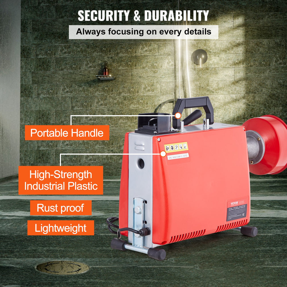 VEVOR Drain Cleaner Machine 20m x 16mm 250W Sewer Snake Auger Manual Feed