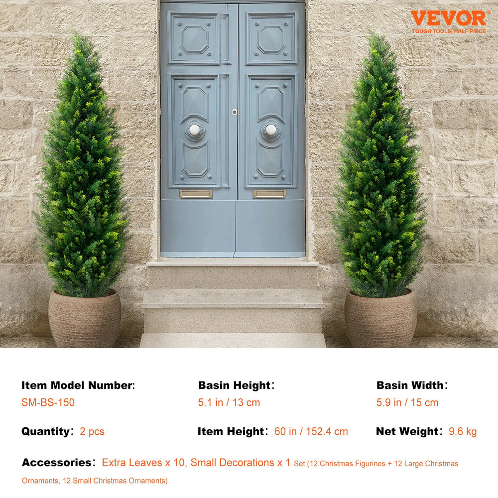 VEVOR 2 Pack 152.4 cm Artificial Cedar Topiary Tree Faux Plant UV Decor In/Outdoor