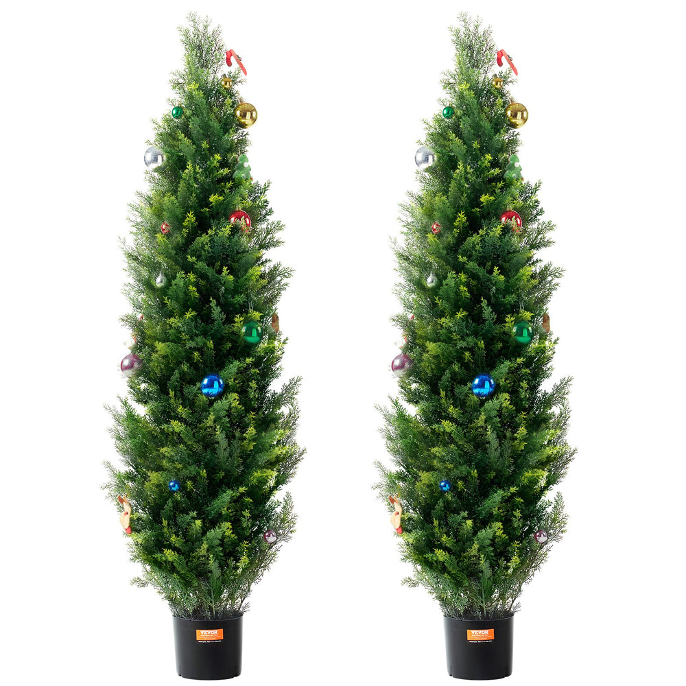VEVOR 2 Pack 152.4 cm Artificial Cedar Topiary Tree Faux Plant UV Decor In/Outdoor