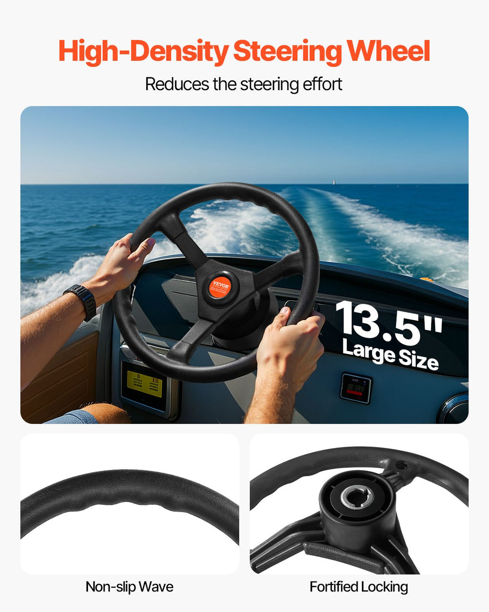 VEVOR Outboard Steering System 13\' Outboard Rotary Steering System 13 Feet Boat Steering Cable with 13\" Wheel Durable Marine Steering System