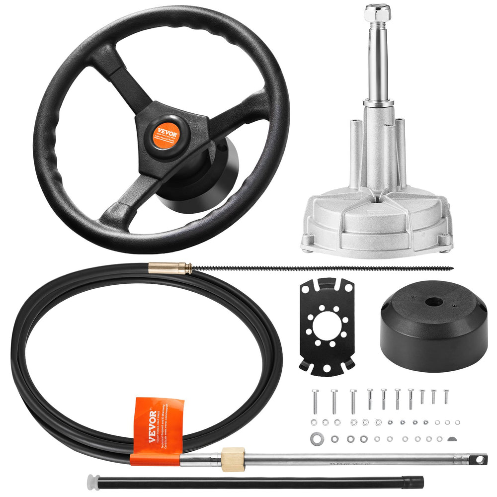 VEVOR Outboard Steering System 15\' Outboard Steering System 15 Feet Boat Steering Cable with 13\" Wheel Durable Marine Steering System