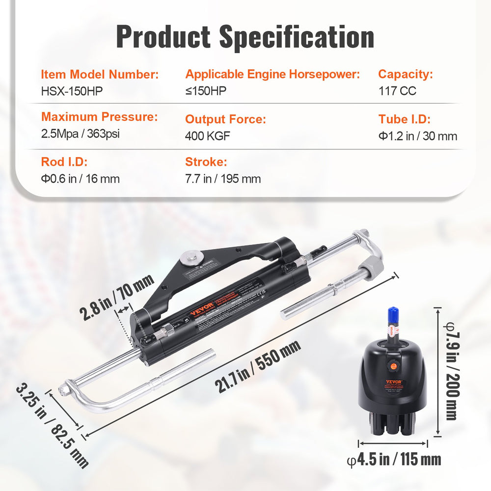 VEVOR Hydraulic Outboard Steering Kit, 150HP, Marine Boat Hydraulic Steering System, with Helm Pump Two-Way Lock Cylinder and 731.5 cm Hydraulic Steering Hose, for Single Station Single-Engine Boats