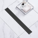 VEVOR 610mm Linear Shower Drain with Square Pattern Grate,Brushed 304 Stainless Steel Rectangle Shower Floor Drain, Sleek Linear Drain with Hair Strainer, Matte Black