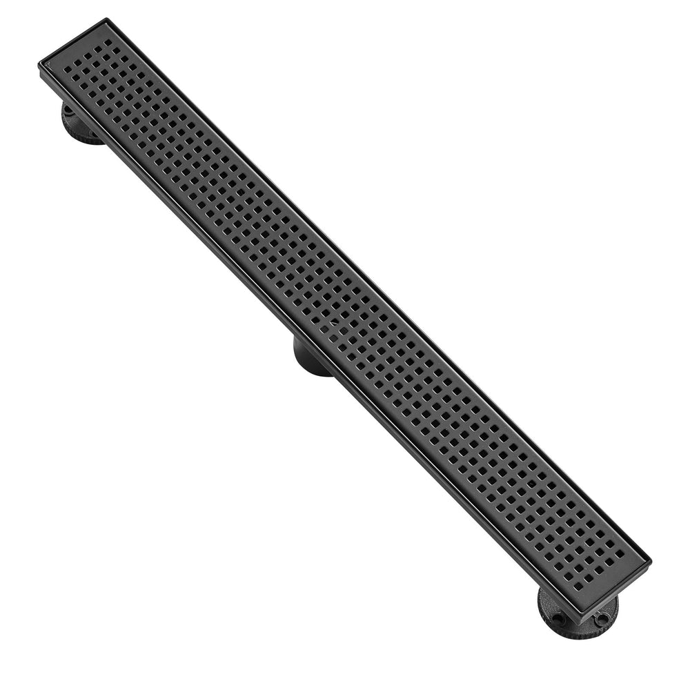 VEVOR 610mm Linear Shower Drain with Square Pattern Grate,Brushed 304 Stainless Steel Rectangle Shower Floor Drain, Sleek Linear Drain with Hair Strainer, Matte Black