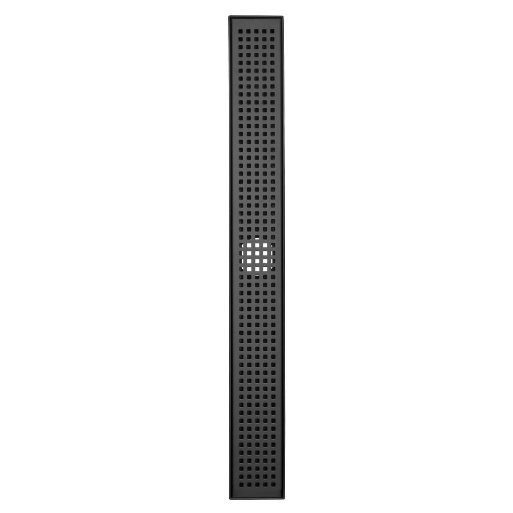 VEVOR 610mm Linear Shower Drain with Square Pattern Grate,Brushed 304 Stainless Steel Rectangle Shower Floor Drain, Sleek Linear Drain with Hair Strainer, Matte Black