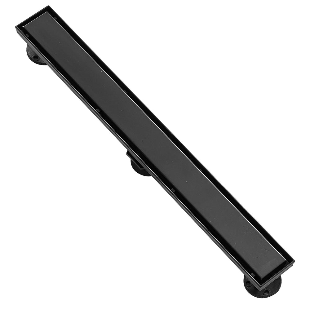 VEVOR 610mm Linear Shower Drain Offset with Tile Insert Cover,Brushed 304 Stainless Steel Rectangle Shower Floor Drain, Sleek Linear Drain with Hair Strainer, Black