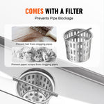 VEVOR 610mm Linear Shower Drain with Square Pattern Grate,Brushed 304 Stainless Steel Rectangle Shower Floor Drain,Linear Drain with Leveling Feet,Hair Strainer Silver
