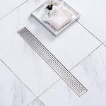 VEVOR 610mm Linear Shower Drain with Square Pattern Grate,Brushed 304 Stainless Steel Rectangle Shower Floor Drain,Linear Drain with Leveling Feet,Hair Strainer Silver