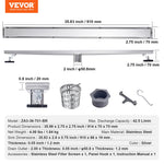 VEVOR 914mm Linear Shower Drain Offset with Tile Insert Cover,Brushed 304 Stainless Steel Rectangle Shower Floor Drain,Linear Drain with Leveling Feet,Hair Strainer Silver