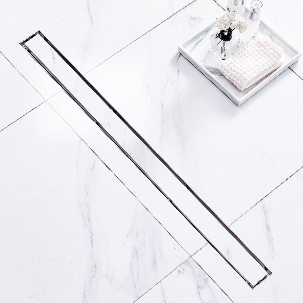 VEVOR 914mm Linear Shower Drain Offset with Tile Insert Cover,Brushed 304 Stainless Steel Rectangle Shower Floor Drain,Linear Drain with Leveling Feet,Hair Strainer Silver