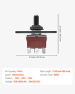 VEVOR Toggle Switch, 6 Pin Momentary Polarity Reversing Toggle Switch (ON)-Off-(ON) DC 12V/30A AC 250V/15A - with Up Down Mounting Panel & Waterproof Boot Cap for Auto Car Marine Boat