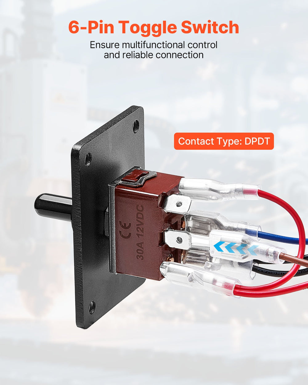 VEVOR Toggle Switch, 6 Pin Momentary Polarity Reversing Toggle Switch (ON)-Off-(ON) DC 12V/30A AC 250V/15A - with Up Down Mounting Panel & Waterproof Boot Cap for Auto Car Marine Boat