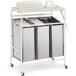 VEVOR 3-Section Laundry Sorter Cart with Ironing Board, Laundry Hamper with Heavy Duty Lockable Wheels and 3 Removable Bag, Rolling Laundry Basket Sorter for Clothes Storage