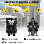 VEVOR Air-Operated Double Diaphragm Pump 25.4mm(1 inch) Inlet Outlet Aluminum 90 L/min(24 GPM) Max 8 bar(120PSI) for Industrial Use