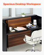 VEVOR Reception Desk, 62.99 x 23.62 x 43.70 in  Rectangular Front Counter Table, Office Reception Desk Front Retail Counter with LED Light, for Checkout, Lobby, Beauty Salon and Office, Black & Brown