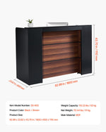 VEVOR Reception Desk, 62.99 x 23.62 x 43.70 in  Rectangular Front Counter Table, Office Reception Desk Front Retail Counter with LED Light, for Checkout, Lobby, Beauty Salon and Office, Black & Brown