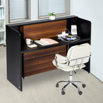 VEVOR Reception Desk, 62.99 x 23.62 x 43.70 in  Rectangular Front Counter Table, Office Reception Desk Front Retail Counter with LED Light, for Checkout, Lobby, Beauty Salon and Office, Black & Brown
