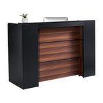 VEVOR Reception Desk, 62.99 x 23.62 x 43.70 in  Rectangular Front Counter Table, Office Reception Desk Front Retail Counter with LED Light, for Checkout, Lobby, Beauty Salon and Office, Black & Brown