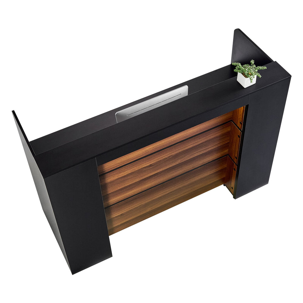 VEVOR Reception Desk, 62.99 x 23.62 x 43.70 in  Rectangular Front Counter Table, Office Reception Desk Front Retail Counter with LED Light, for Checkout, Lobby, Beauty Salon and Office, Black & Brown