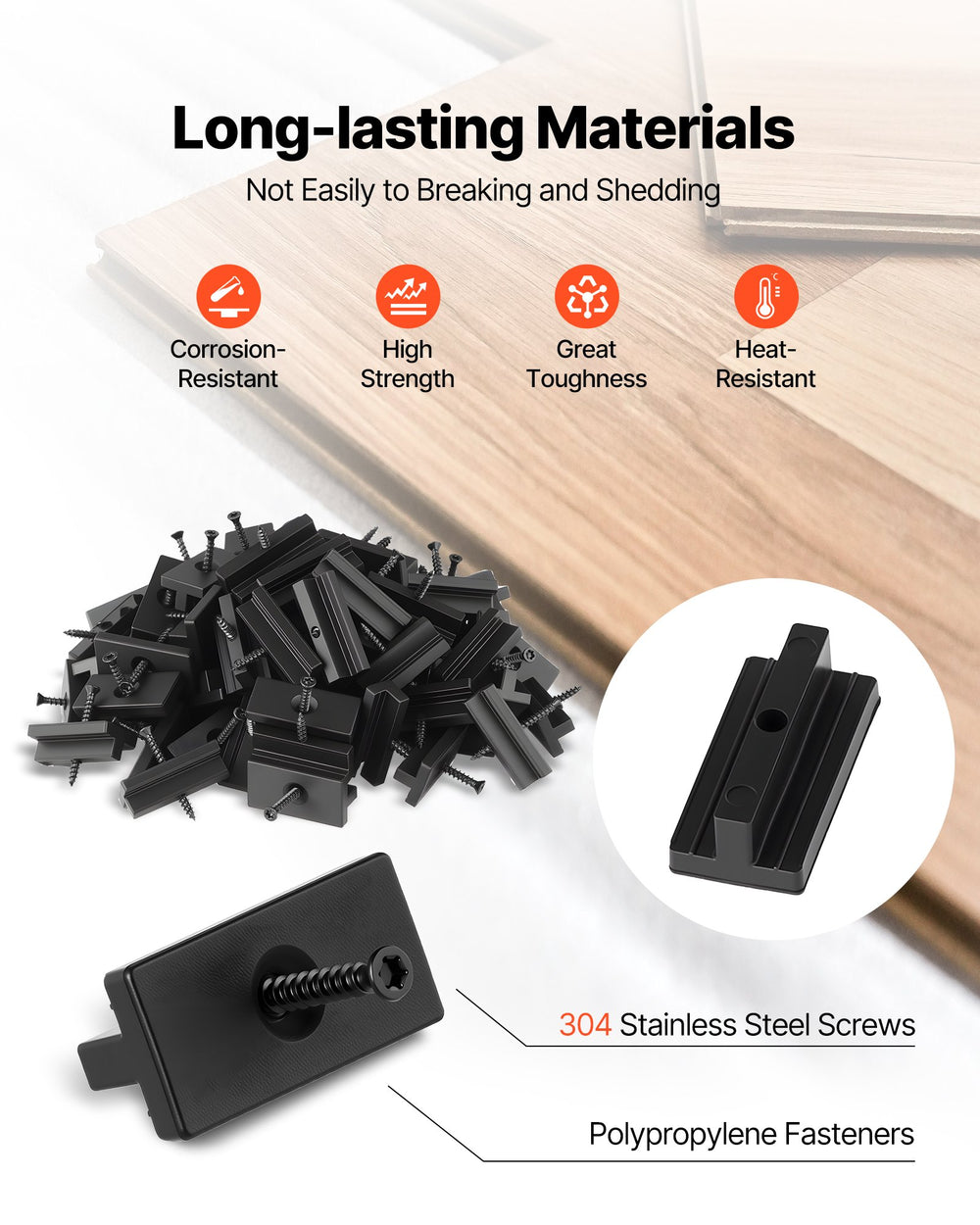 VEVOR 500PCS Hidden Deck Fasteners for Composite Decking Board, Universal Composite Clips & Plastic Hidden Fasteners with Metal Screws,Polypropylene PP Clips Works with 5.5 mm Gaps, Black