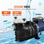 VEVOR Above Ground Pool Pump, 1864W(2.5HP), 454 L/min(120 GPM) Max. Flow Single Speed Swimming Pool Pump, 220V 2850RPM 16M Max. Head Lift Pool Pump with Filter Basket, for Above Ground Pools Hot Tubs Spas, UL Certified
