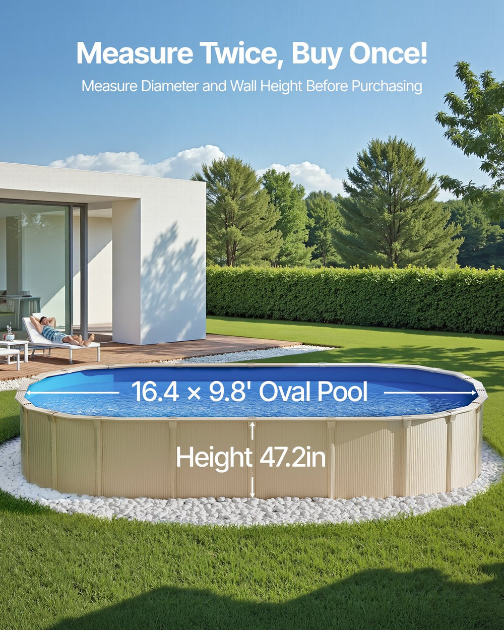 VEVOR Oval Pool Liner, 16.4 x 9.8 ft Pool Liner, Uinbead Style, Durable Vinyl Pool Liner, Standard Gauge, 47in Wall Height, Pool Liner Replacement for Steel Sided Above-Ground Swimming Pools