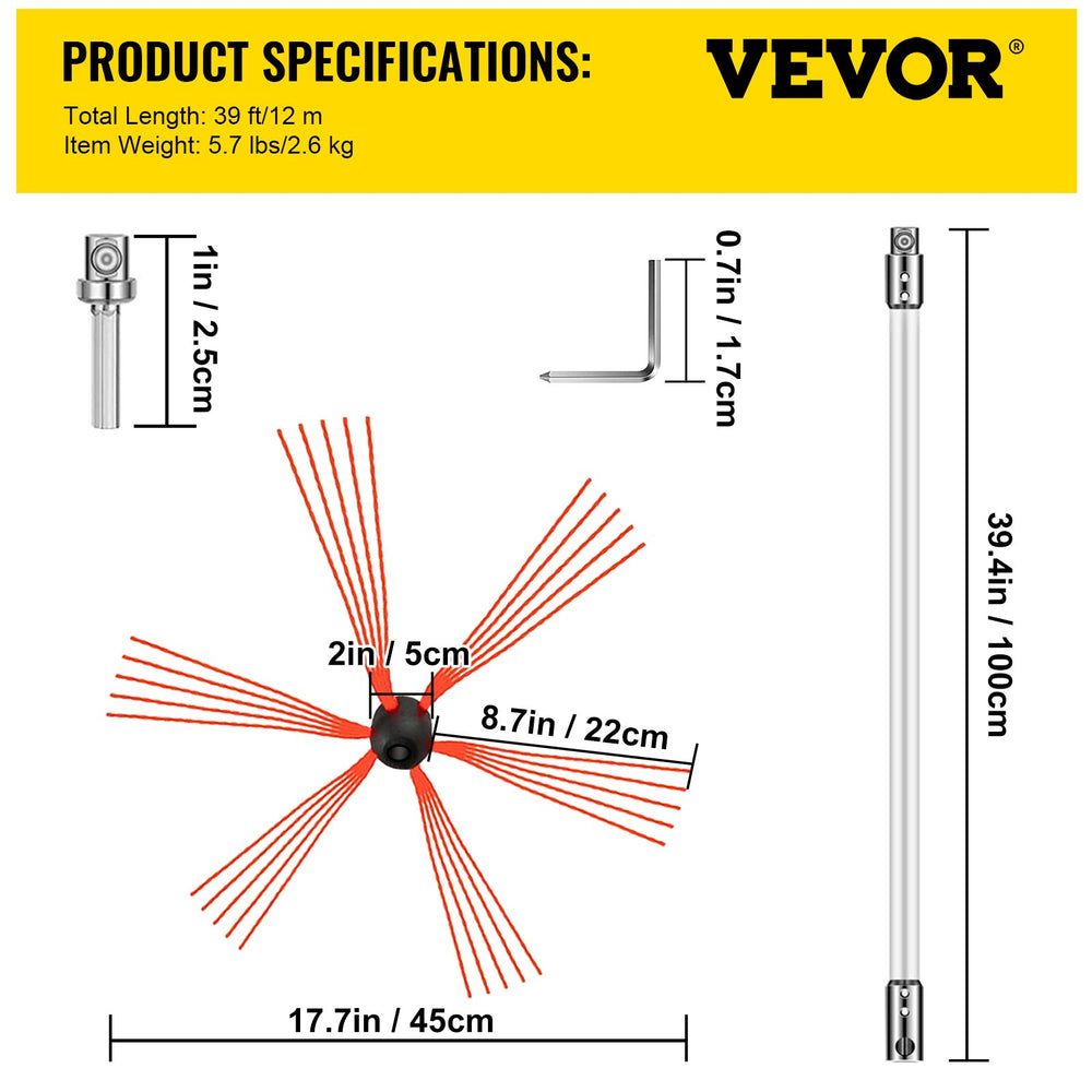 VEVOR Chimney Sweep Kit Chimney Cleaning Kit 1188.7 cm Sooteater Chimney Cleaning Kit