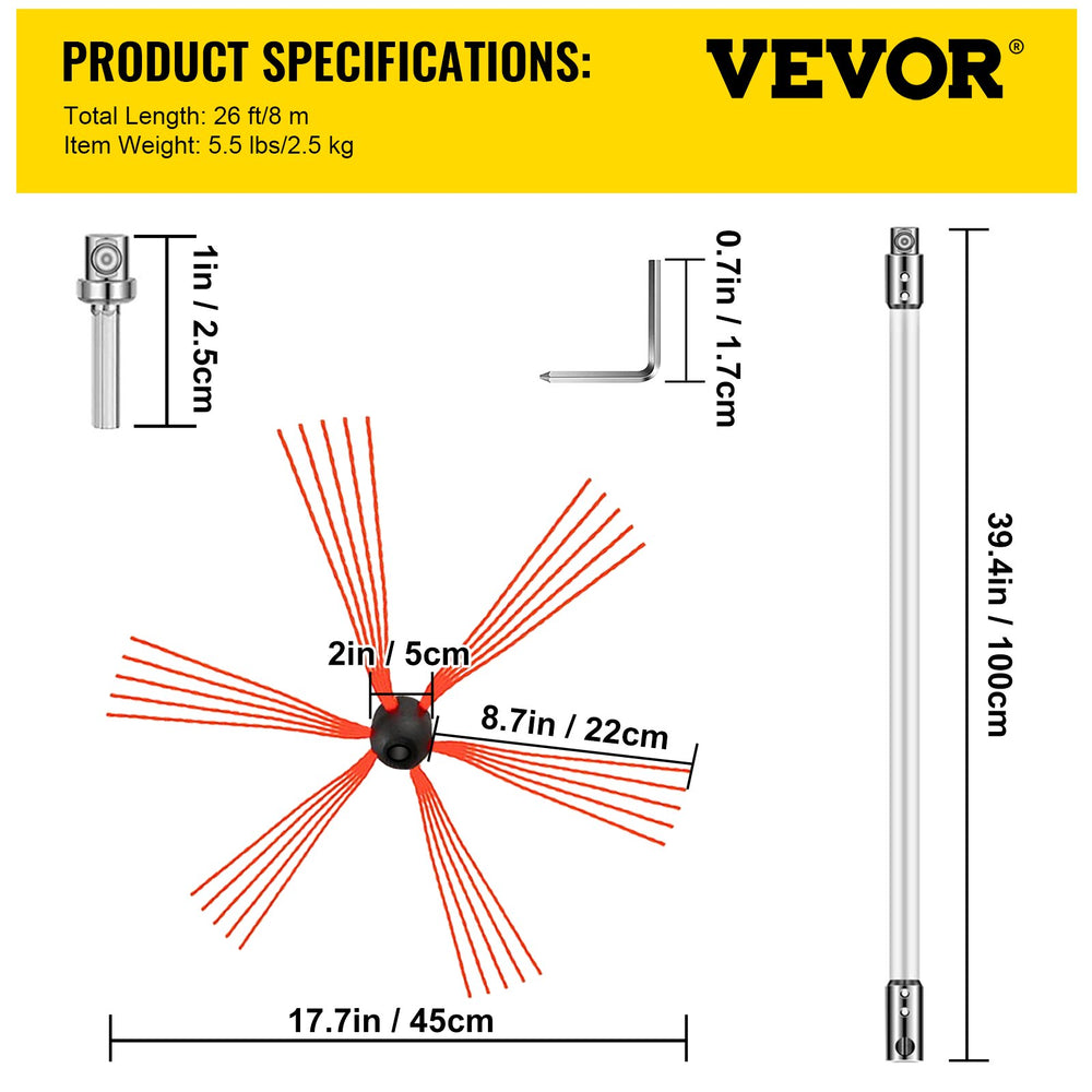 VEVOR Chimney Sweep Kit Chimney Cleaning Kit 792.5 cm Sooteater Chimney Cleaning Kit