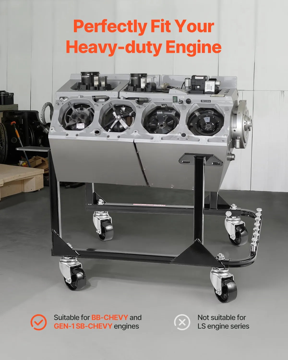 VEVOR Engine Stand, 750 LBS (340 KG) Load Capacity Engine Motor Stand, Heavy-Duty Steel Motor Holder with 4 Swivel Casters and 4 Hook Positions, Suitable for BB-CHEVY and GEN-1 SB-CHEVY Engines
