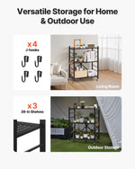 VEVOR 3-Tier Foldable Storage Shelf, 28W x 13D x 36H Inch Folding Metal Rack Shelving Unit, No Assembly Organizer Shelf with 5 Wheels & 4 Hooks for Pantry, Kitchen, Garage, Basement, Black