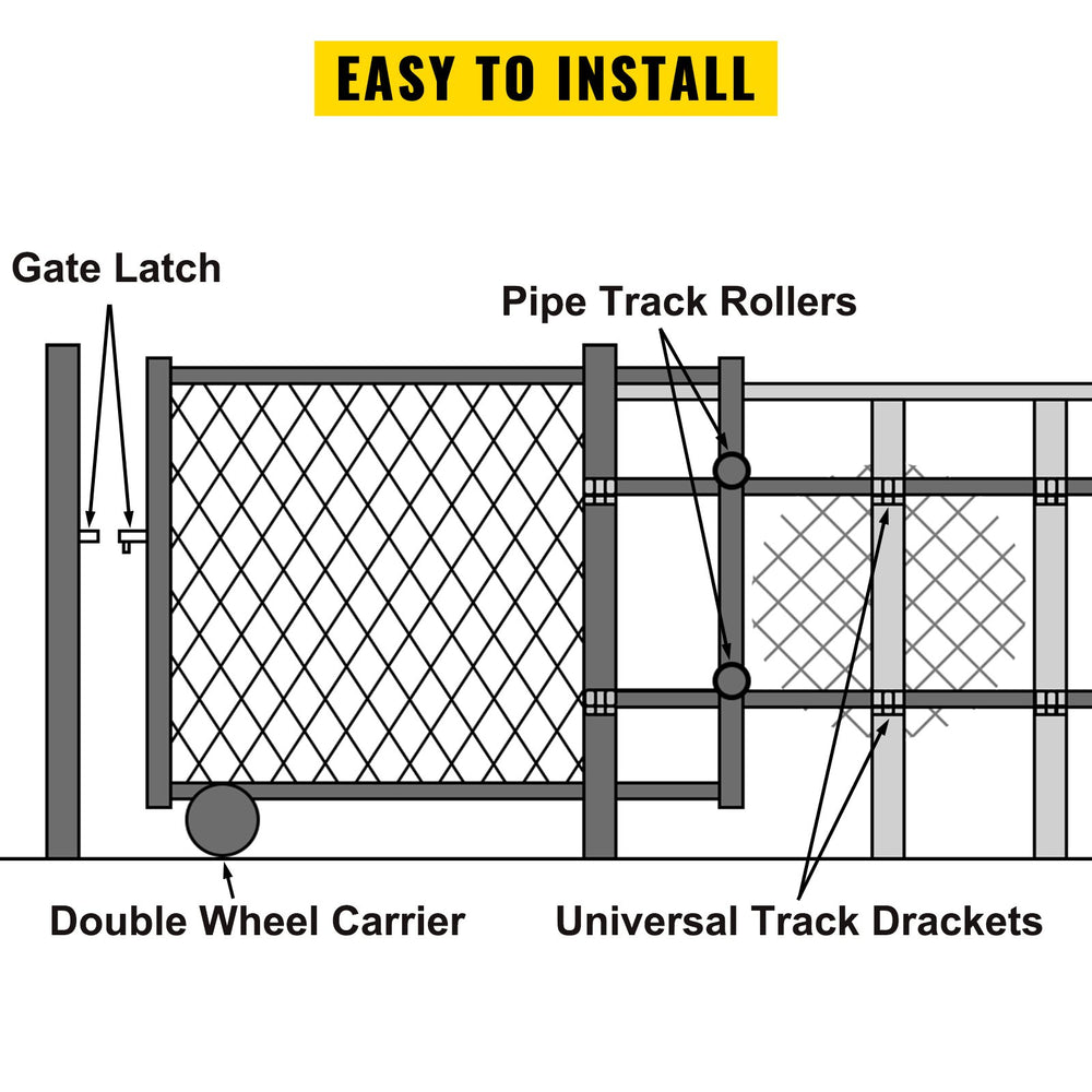 VEVOR Chain Link Rolling Gate Kit Galvanized Steel Rolling Fence 6 Universal Track Bracket Chain Link Rolling Gate Hardware Kit 2 Solid Rubber Wheels Fence Rolling Kit for Chain Link Sliding Gate