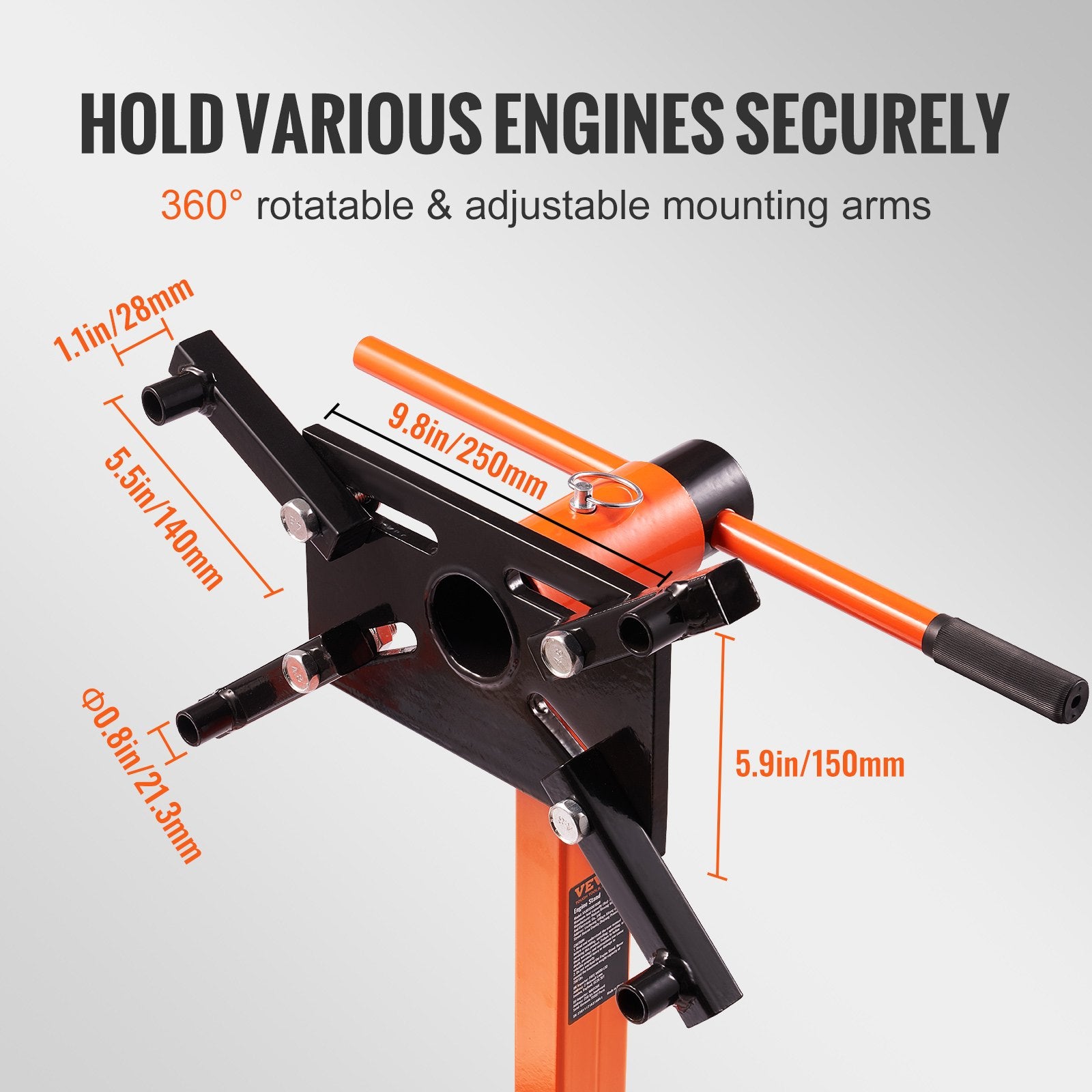 VEVOR Engine Stand, 340 kg Rotating Engine Motor Stand with 360 Degree Adjustable Head, Cast Iron Motor Hoist Dolly, 4-Caster, 4 Adjustable Arms, for Vehicle Maintenance, Auto Repair