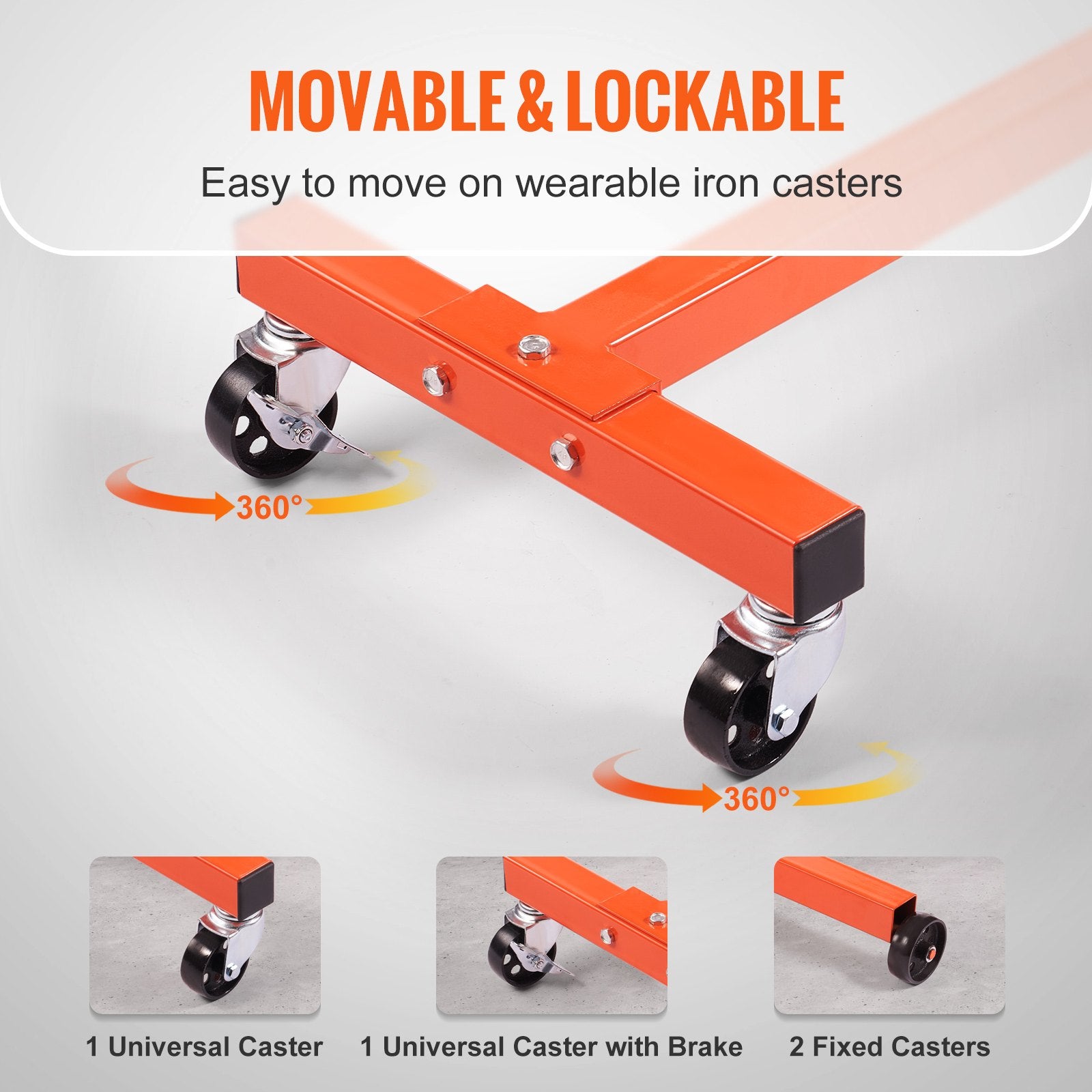VEVOR Engine Stand, 340 kg Rotating Engine Motor Stand with 360 Degree Adjustable Head, Cast Iron Motor Hoist Dolly, 4-Caster, 4 Adjustable Arms, for Vehicle Maintenance, Auto Repair