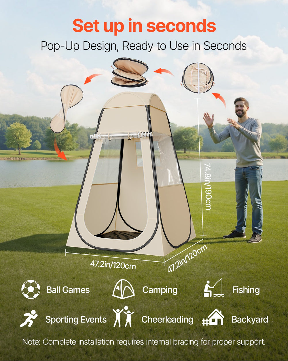 VEVOR Pop up Sports Tent, 1.2x1.2 m Clear Bubble Tent for 1 Person, Waterproof Outdoor Pod with Floor Mat & Top Cover, Garden Igloo Dome Tents Camping Shelter for Events Fishing Cheering
