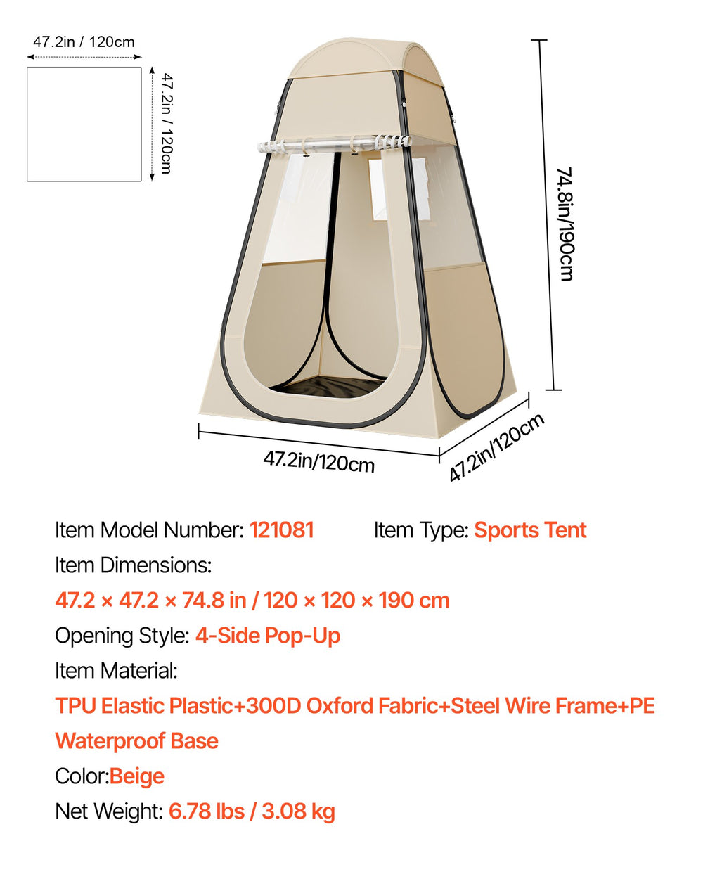 VEVOR Pop up Sports Tent, 1.2x1.2 m Clear Bubble Tent for 1 Person, Waterproof Outdoor Pod with Floor Mat & Top Cover, Garden Igloo Dome Tents Camping Shelter for Events Fishing Cheering
