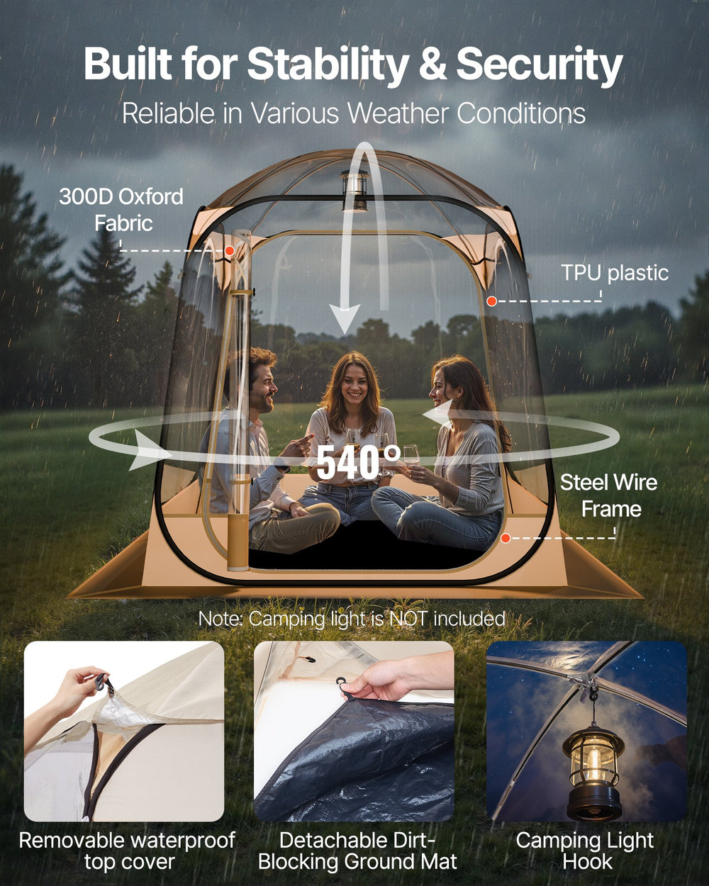 VEVOR Pop up Sports Tent, 1.6x1.6 m Clear Bubble Tent for 2-4 Persons, Waterproof Outdoor Pod with Floor Mat & Top Cover, Garden Igloo Dome Tents Camping Shelter for Events Fishing Cheering