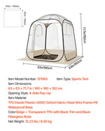 VEVOR Pop up Sports Tent, 1.6x1.6 m Clear Bubble Tent for 2-4 Persons, Waterproof Outdoor Pod with Floor Mat & Top Cover, Garden Igloo Dome Tents Camping Shelter for Events Fishing Cheering