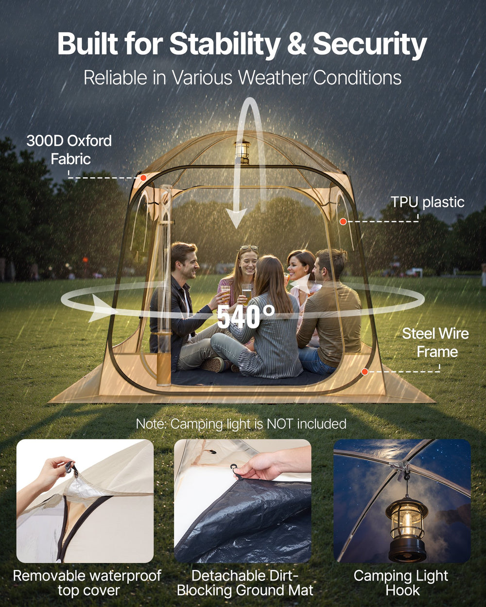 VEVOR Pop up Sports Tent, 1.83x1.83 m Clear Bubble Tent for 2-4 Persons, Waterproof Outdoor Pod with Floor Mat & Top Cover, Garden Igloo Dome Tents Camping Shelter for Events Fishing Cheering