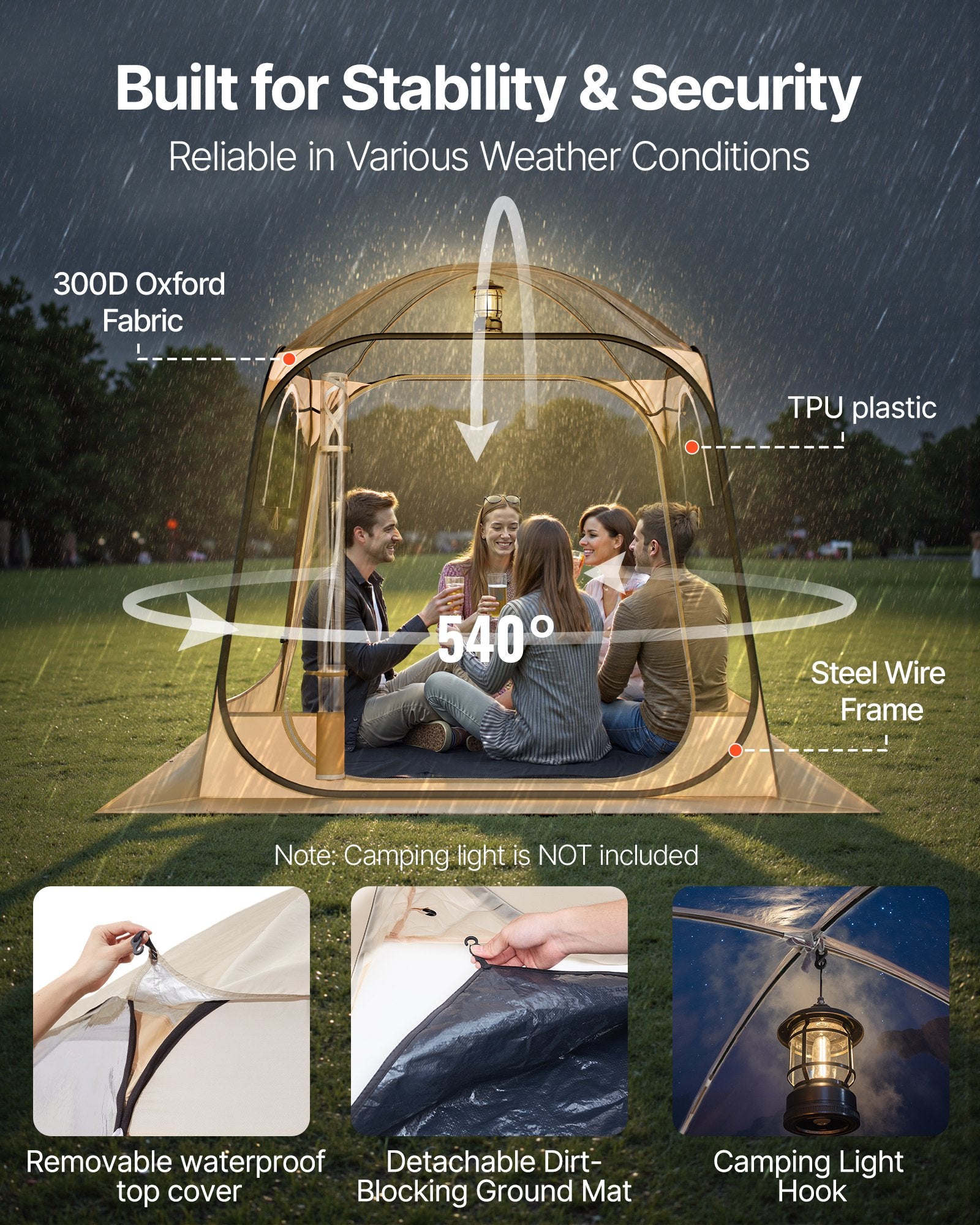 VEVOR Pop up Sports Tent, 1.83x1.83 m Clear Bubble Tent for 2-4 Persons, Waterproof Outdoor Pod with Floor Mat & Top Cover, Garden Igloo Dome Tents Camping Shelter for Events Fishing Cheering