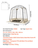 VEVOR Pop up Sports Tent, 1.83x1.83 m Clear Bubble Tent for 2-4 Persons, Waterproof Outdoor Pod with Floor Mat & Top Cover, Garden Igloo Dome Tents Camping Shelter for Events Fishing Cheering