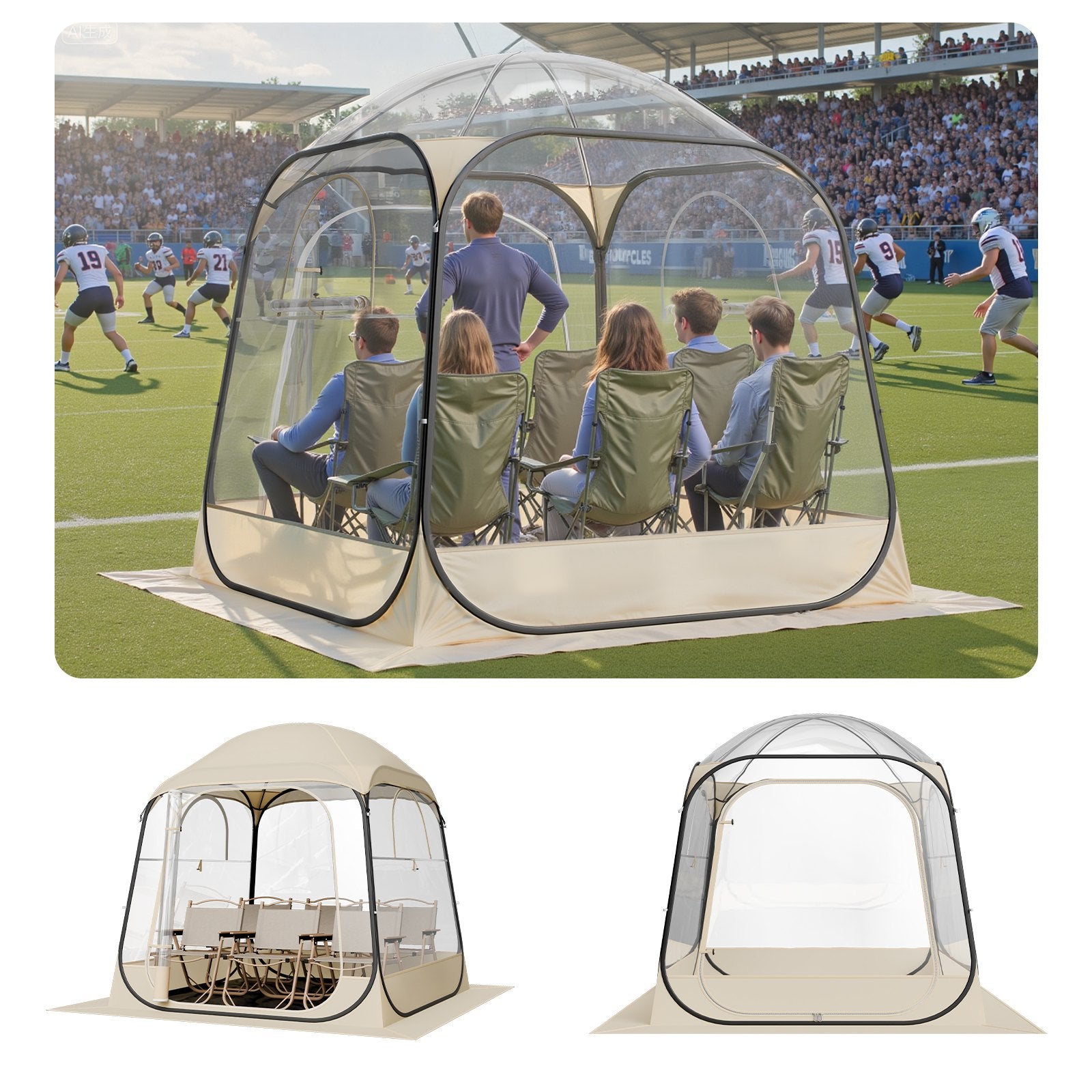VEVOR Pop up Sports Tent, 1.83x1.83 m Clear Bubble Tent for 2-4 Persons, Waterproof Outdoor Pod with Floor Mat & Top Cover, Garden Igloo Dome Tents Camping Shelter for Events Fishing Cheering