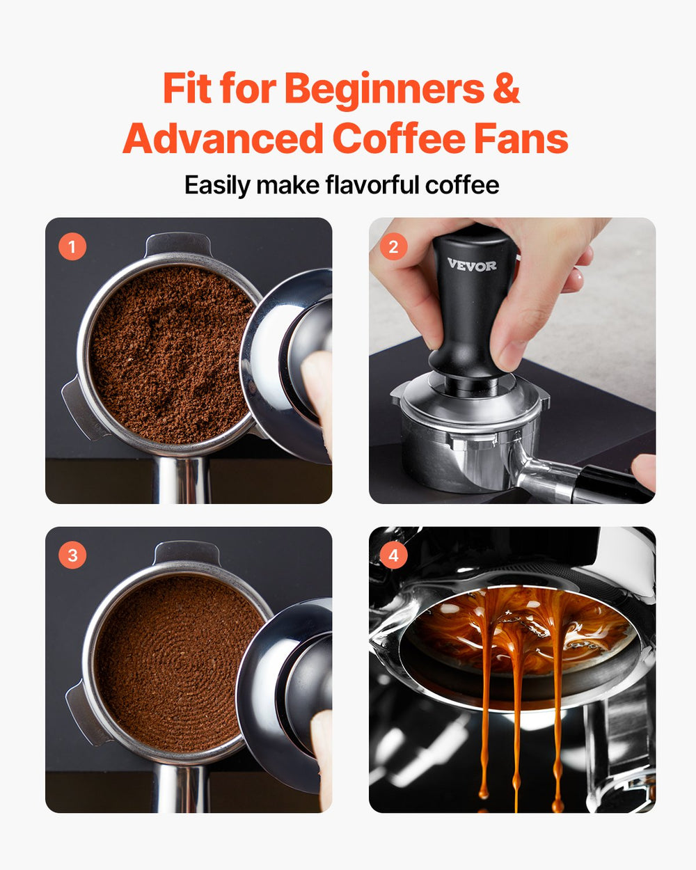 VEVOR Espresso Tamper 58mm, Spring Loaded Coffee Tamper, 30 lbs Tamper Tool Espresso, Stainless Tamper with Non-Slip Grip