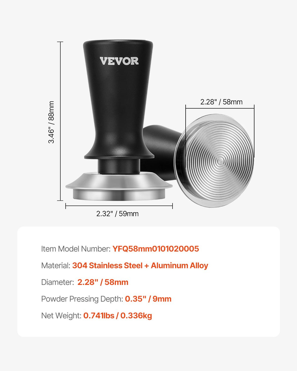 VEVOR Espresso Tamper 58mm, Spring Loaded Coffee Tamper, 30 lbs Tamper Tool Espresso, Stainless Tamper with Non-Slip Grip