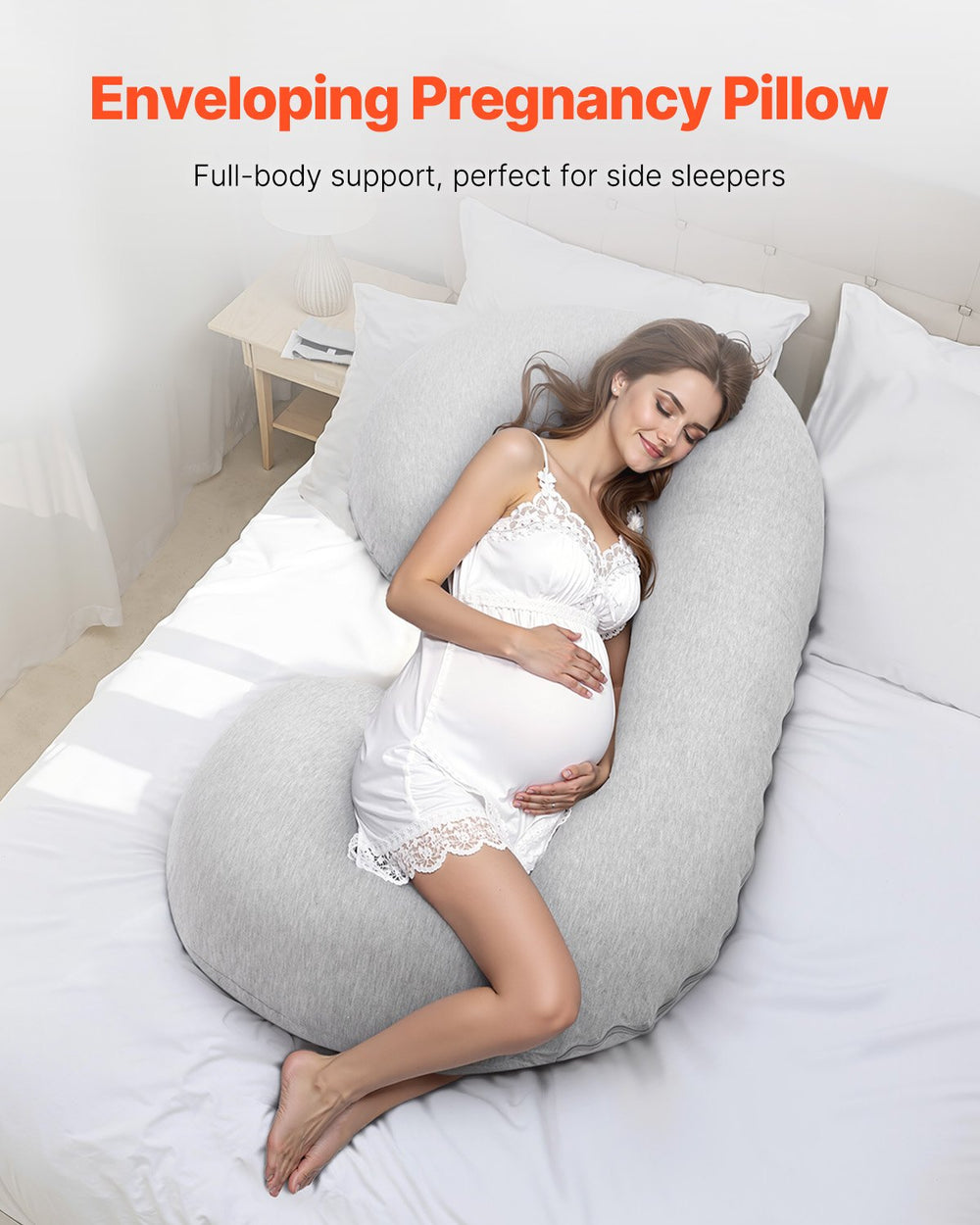VEVOR Pregnancy Pillow, C-Shaped Full Body Maternity Pillow, Ultra-Soft and Breathable Pregnant Support Pillows with Removable & Washable Cover, Perfect for Back, Belly, Hip, Legs Relief