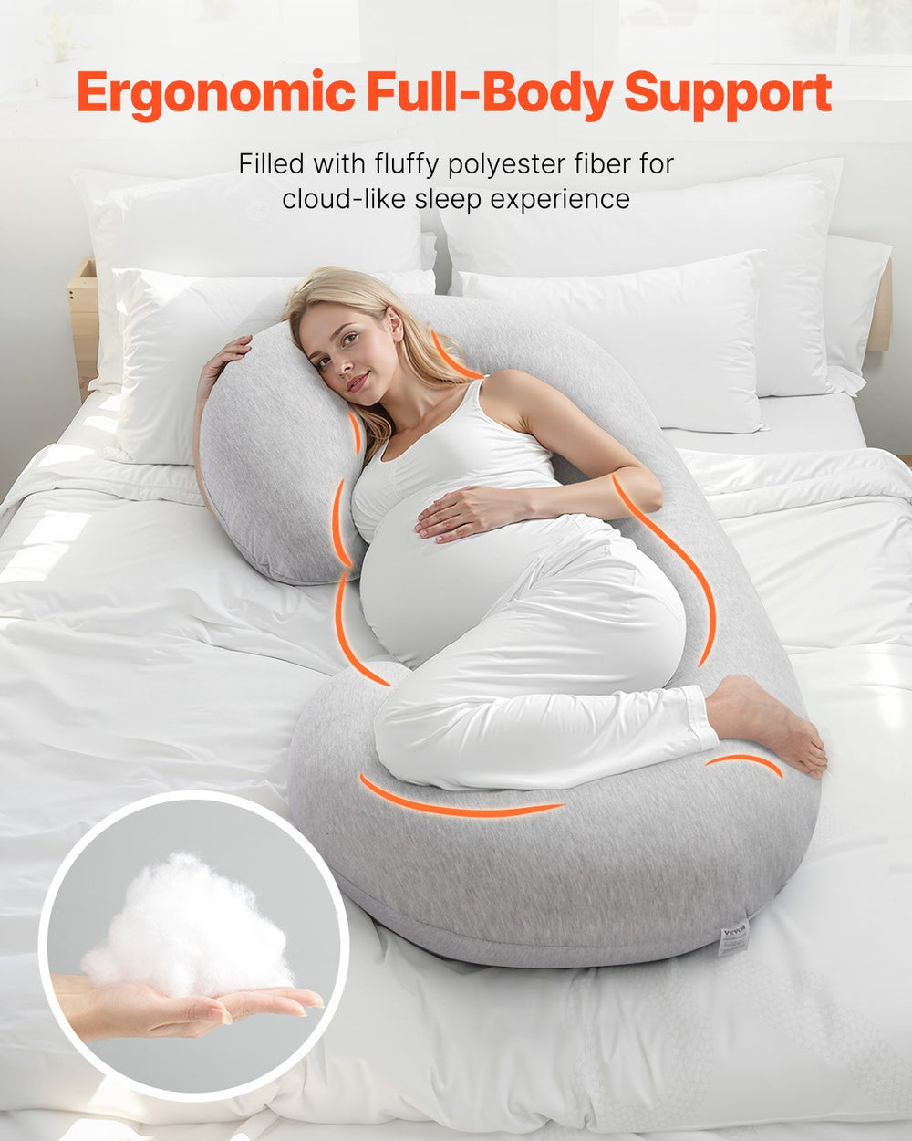 VEVOR Pregnancy Pillow, C-Shaped Full Body Maternity Pillow, Ultra-Soft and Breathable Pregnant Support Pillows with Removable & Washable Cover, Perfect for Back, Belly, Hip, Legs Relief