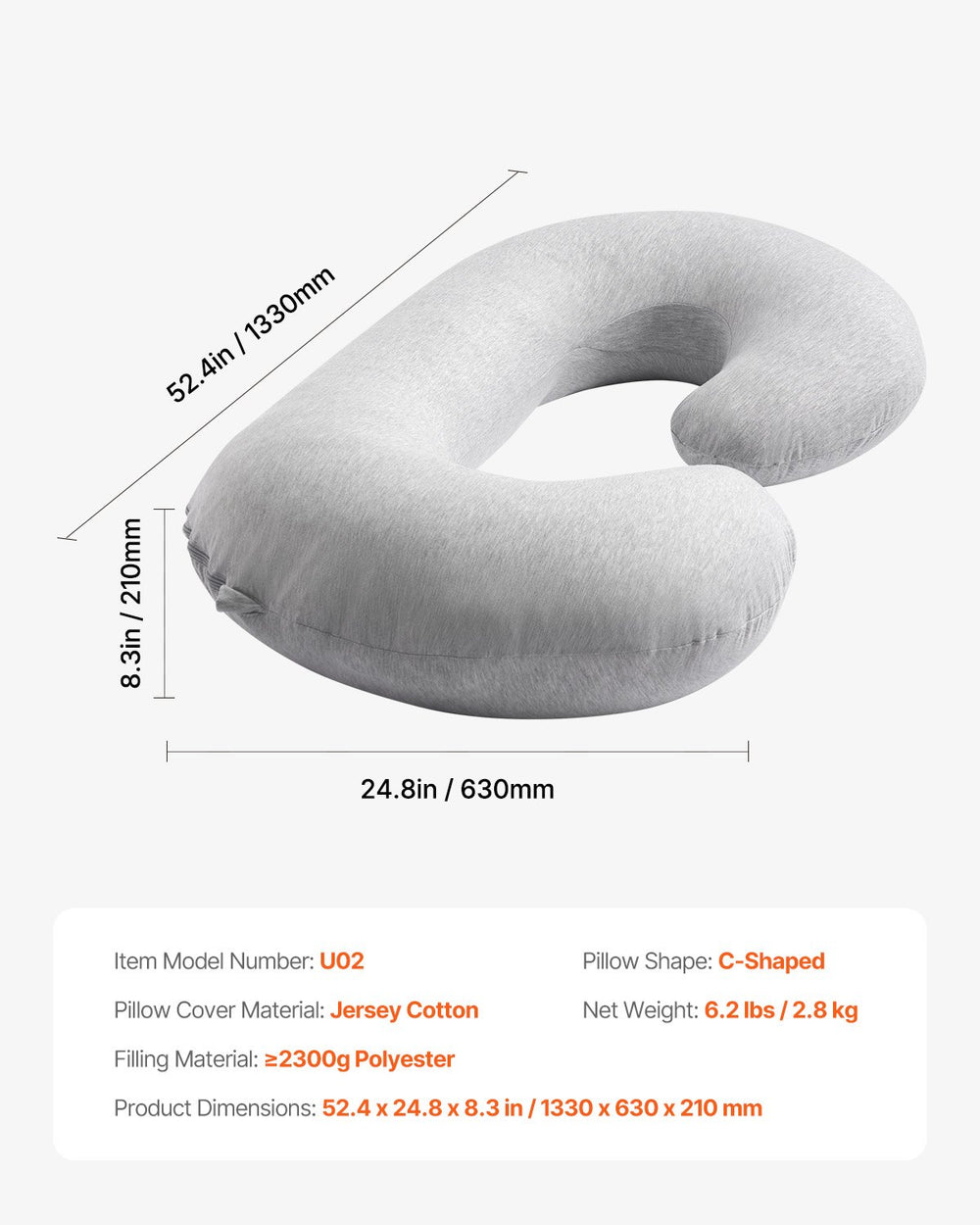 VEVOR Pregnancy Pillow, C-Shaped Full Body Maternity Pillow, Ultra-Soft and Breathable Pregnant Support Pillows with Removable & Washable Cover, Perfect for Back, Belly, Hip, Legs Relief