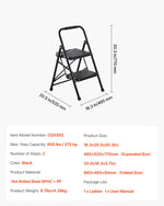 VEVOR 2 Step Ladder, Folding Step Stool with Wide Anti-Slip Pedal and Comfort Handgrip, Lightweight 272 kg Capacity Portable Steel Ladder, Multi-Use for Kitchen, Home, Household and Office, Black