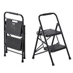 VEVOR 2 Step Ladder, Folding Step Stool with Wide Anti-Slip Pedal and Comfort Handgrip, Lightweight 272 kg Capacity Portable Steel Ladder, Multi-Use for Kitchen, Home, Household and Office, Black